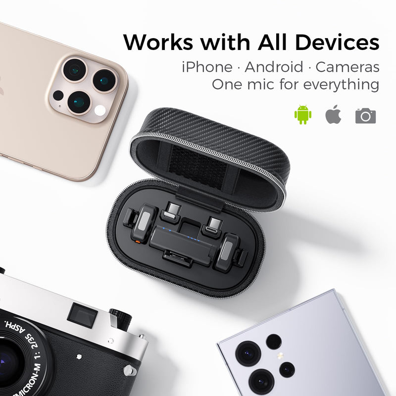 YRF Mic 2 (2 TX + 1 RX + Charging Case), Wireless Lavalier Microphone, Intelligent Noise Cancelling, Internal Recording Black