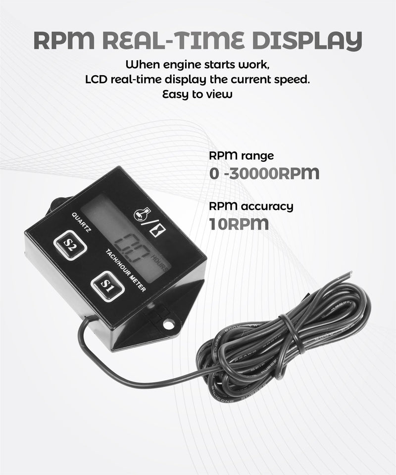 Small Engine Tachometer,Car Accessories Motorcycle Tachometer,Waterproof Tachometers Inductive Tacho Gauge,Used in Motorcycles,ATVs,Boats,Outboard Engines,Lawn Mowers,UTVs,Snowmobiles