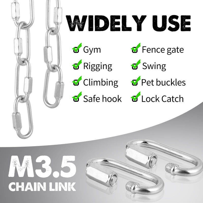 Zonon 100 Pcs Quick Chain Link Heavy Duty Quick D Shape Link Galvanized Chain Connector Link for Safety Chains Hammock Gym Outdoor Traveling Equipment M3.5 Style