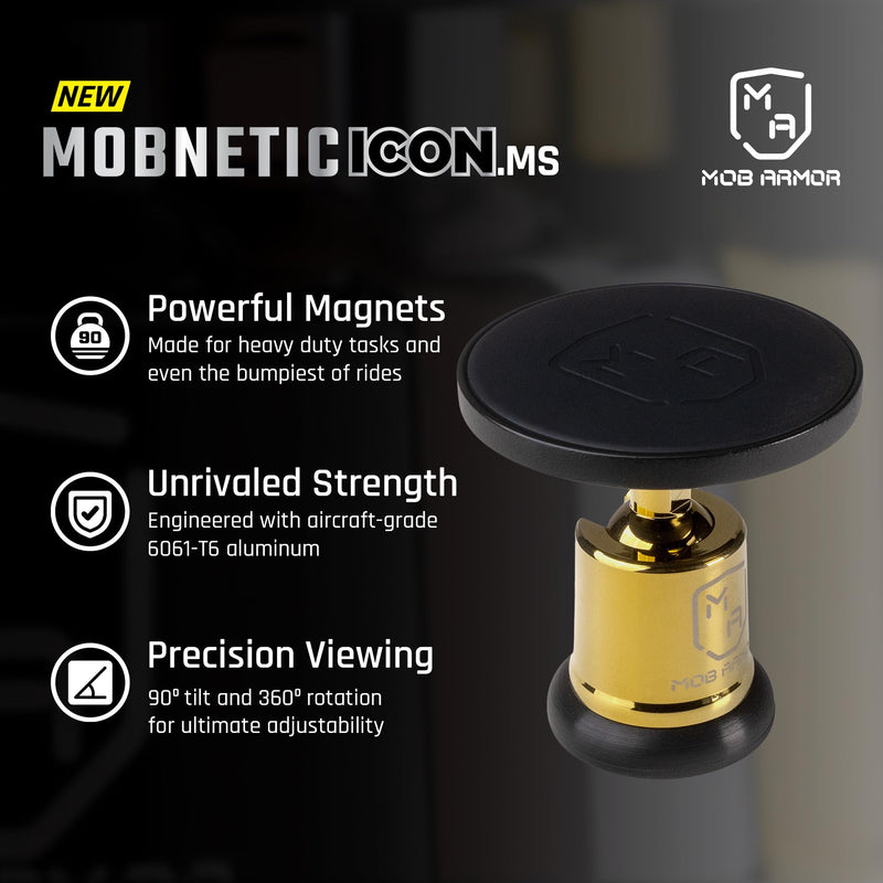 MobNetic Icon.MS MagSafe Compatible Phone Mount, Magnetic Phone Holder for Car w/ 90lb Pull Force, 90º Tilt & 360º Rotation, Aluminum Build, Compatibility for iPhone & Android (Gold) 18 Karat Gold