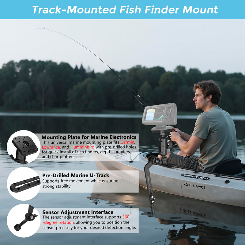 Kayak Fish Finder Mount with Transducer Mounting Arm, Compatible with Garmin Striker 4, Lowrance Fish Finders,with Kayak Track Mounting Plate-C-1
