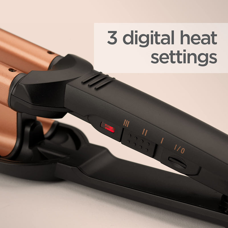  [AUSTRALIA] - BaByliss Deep Waves Hair Waver – Ceramic Coated Barrel, 3 Heat Settings (160°C-200°C), Frizz-Free Mermaid & Beach Waves, Fast Heat-Up – Black & Gold, 2447CU Single