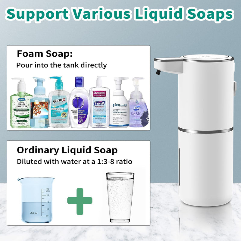 HOMELYLIFE Automatic Foam Soap Dispenser, 12.85oz Touchless Soap Dispenser with Smart Display, 4 Levels Adjustable Liquid Hand Free Dispenser, Dish Foam Dispenser for Kitchen, Bathroom, Public Places