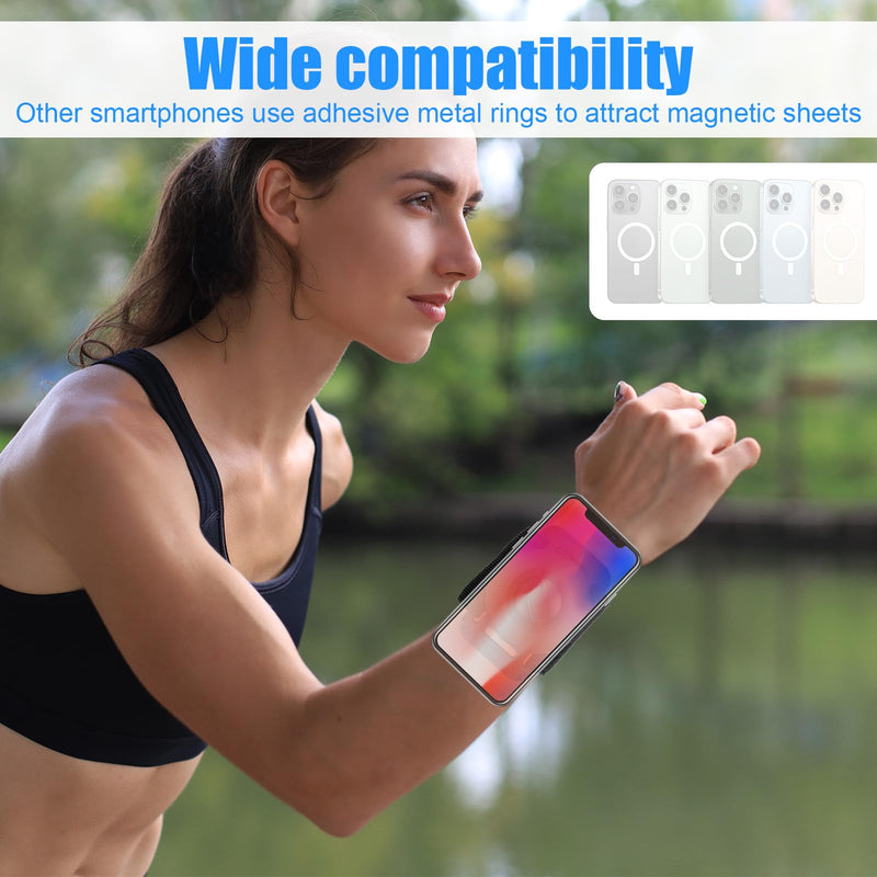 Magnetic Wristband Phone Holder, Black 360 Rotatable Magnetic Running Phone Holder Anti-Drop Wrist Phones Carrier Compatible with Iphone12-16 Series and More