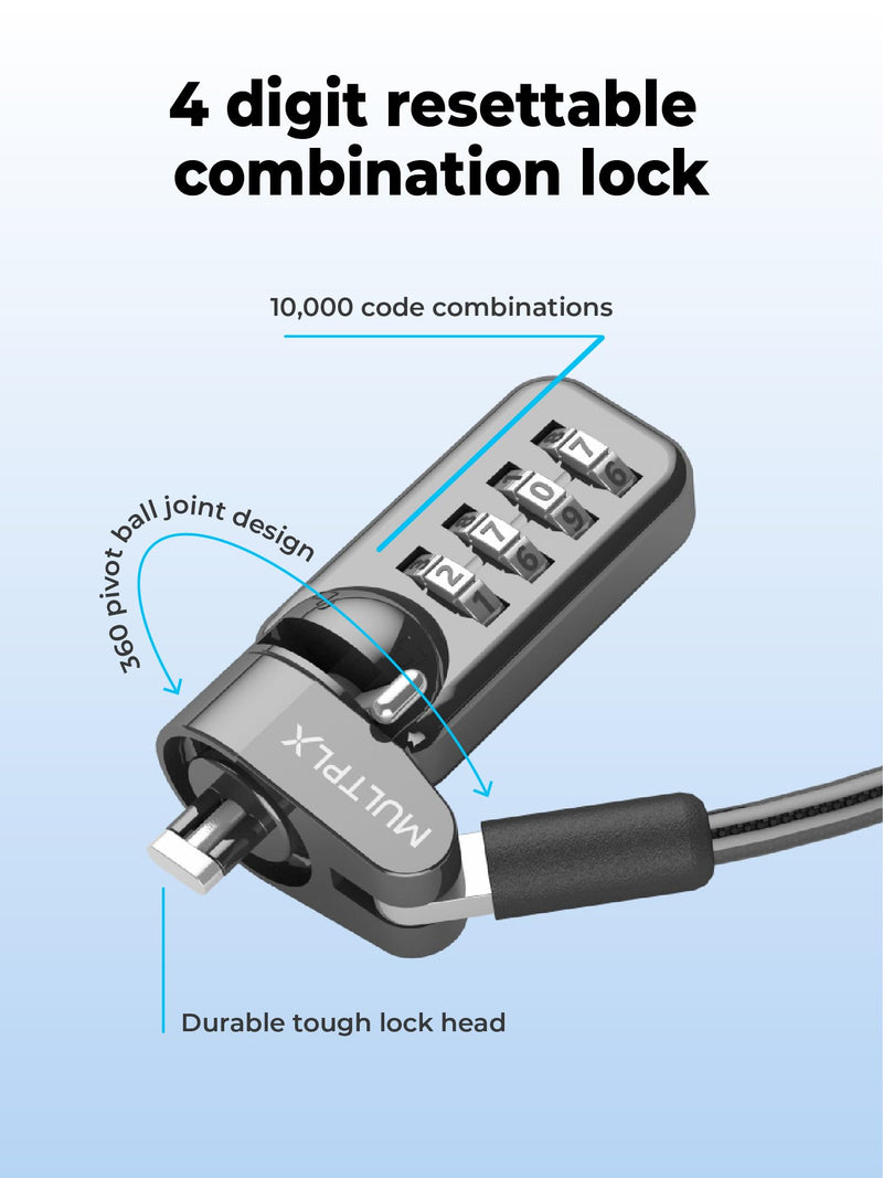 Universal Laptop Security Lock | Compatible with All Laptops inc MacBook | 1.7m Anti-Theft Cable | 4 Digit Combination Lock | Cut Resistant Steel Cable