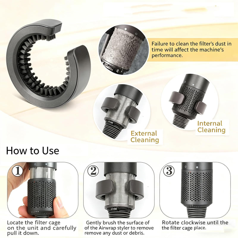 2Pcs Filter Cleaning Brush Compatible with Dyson Airwrap HS01 HS05 Hair Styler, Gentle Air Attachments, Part No.969760-01 Replacement Brush Accessory