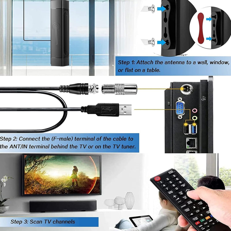 TV Antenna Indoor for Local Channels with Amplifier | Long-Range Reception Supports Digital 8K 4K 1080p 360°Reception HD Smart TV/Older TVs Medium