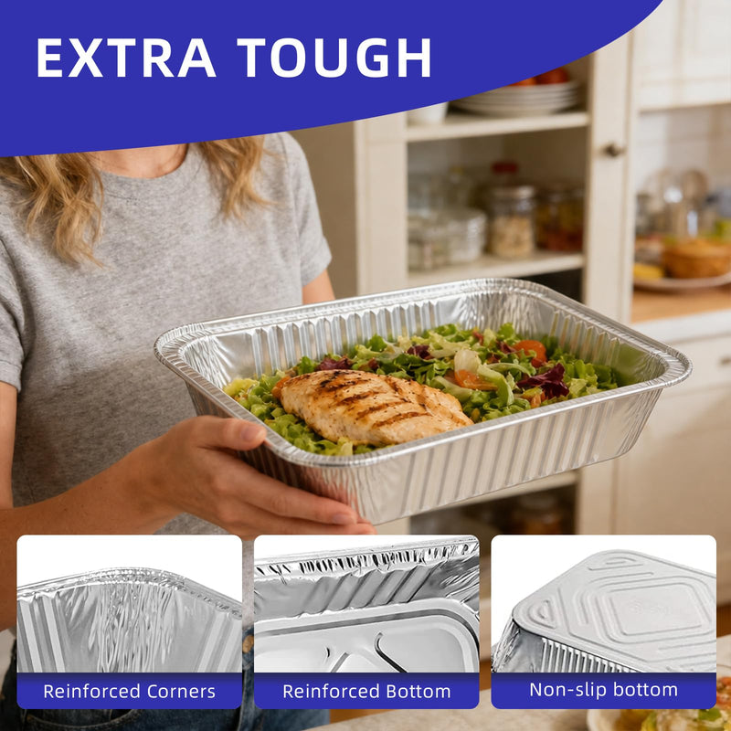 9x13 Aluminum Foil Pans 30 Pack - Heavy Duty Disposable Baking Pans, Leak-Proof Aluminum Trays for Cooking, Baking, Meal Prep, Storage - Oven, Freezer, Grill Safe, Half Size Foil Pans