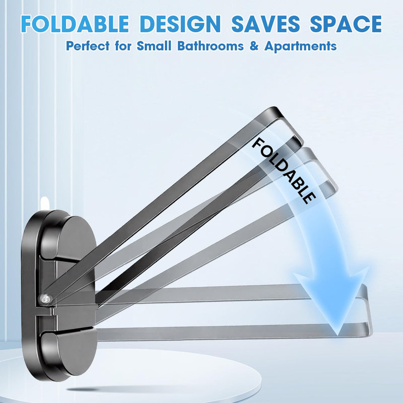 Foldable Suction Towel Bar, No Drill Stainless Steel | Heavy-duty bathroom towel holder for towels and robes. Fits tile, glass, mirrors & RV. Reusable, rustproof and residue-free Silver Black