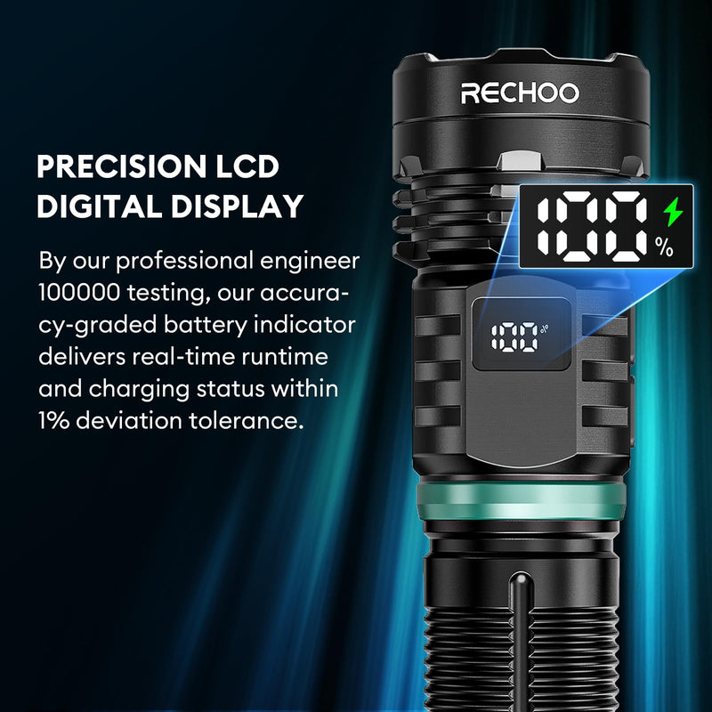RECHOO Rechargeable Flashlights High Lumens, 990000lm LED Flashlight Rechargeable, Fixed Foucs, 8 Lighting Modes Waterproof Small Flashlight for Camping, Hunting, Emergency, Gifts for Men 2 Pack