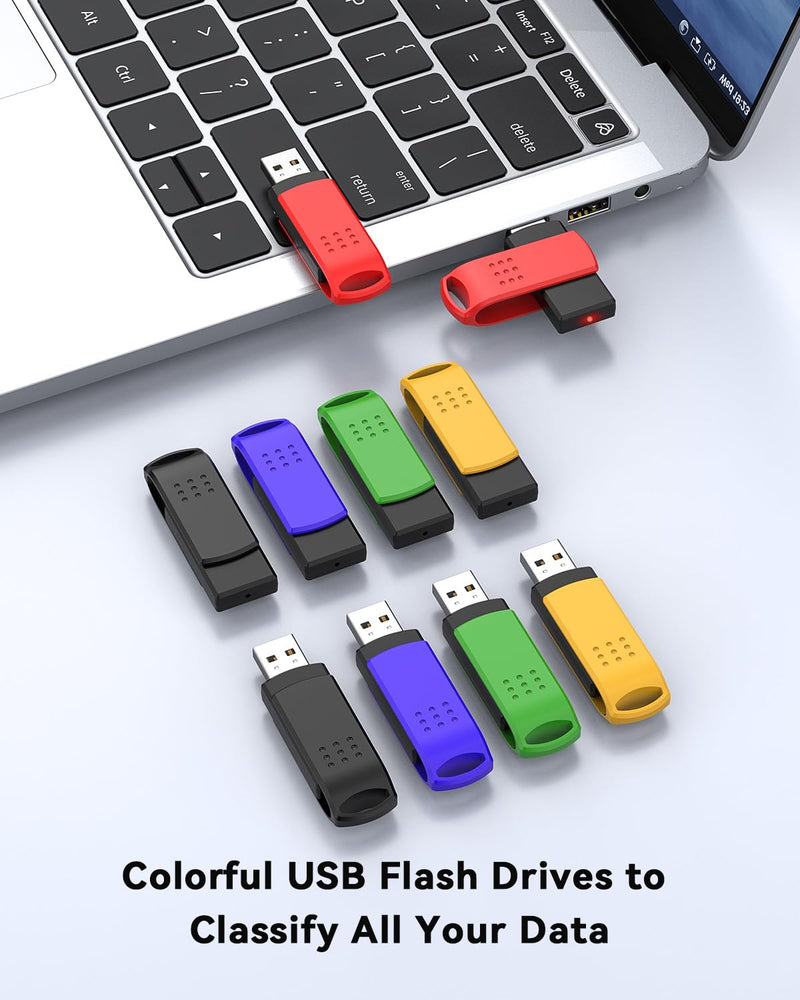  [AUSTRALIA] - KEXIN 16GB Flash Drive 10 Pack USB 2.0 Thumb Drives Swivel USB Memory Stick Bulk USB Drive with LED Light Stylish Colorful Pen Drive for Photo Video File Music – Green, Red, Black, Blue, Yellow,16 G 16G