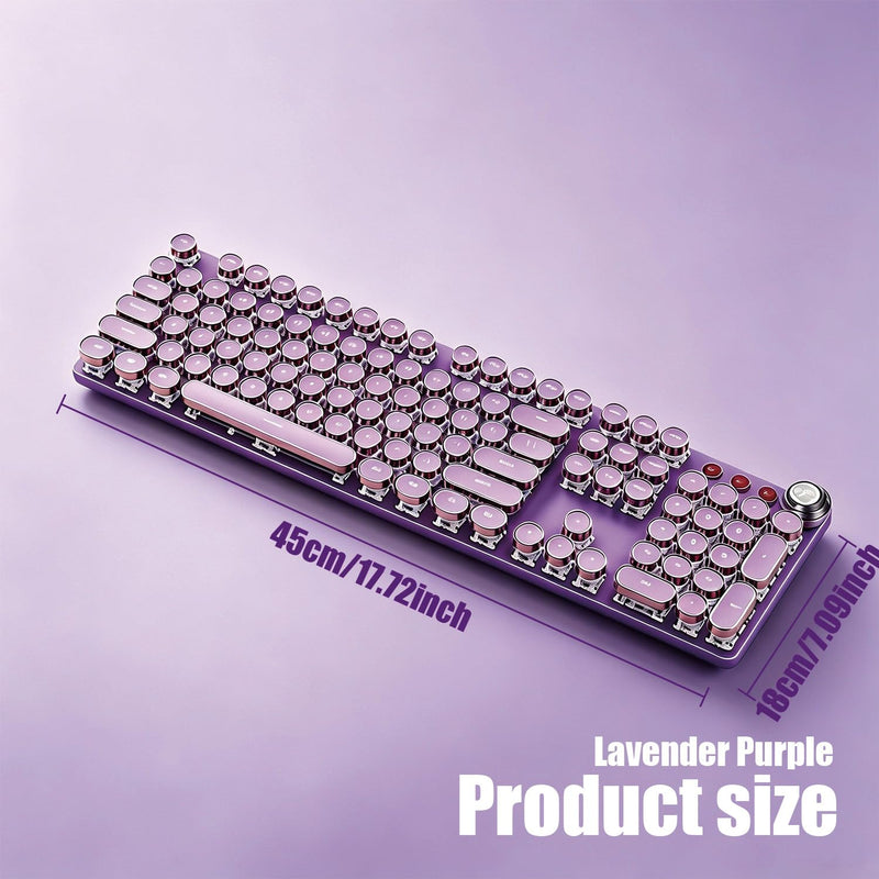 Purple Retro Typewriter Keyboard, 104 Keys Wired USB with Round Keycaps, LED Backlit, for PC Laptop Mac Windows Purple