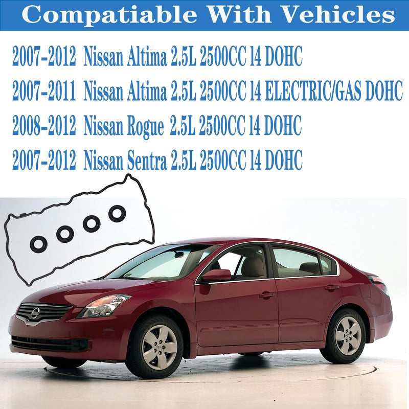 VS50777R for Nissan Altima 2.5 Valve Cover Gasket with 4 Spark Seal,Rogue Sentra 2.5L Engine Code QR25DE 2007 2008 2009 2011 2010 2012 07 08 09 10 11 12 036-1758 13270-JG30A VS50437A 13270JA00A. VS50777R 2007-2013 Nissan 2.5L with 4 Spark Seal