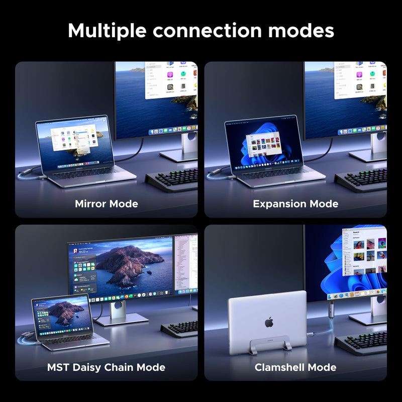 UGREEN 16K@60Hz USB C to DisplayPort 2.1 Adapter 8K@120Hz 48-bit Color Depth 80Gbps Thunderbolt 5/4 to Display Port Compatible with iPhone 17 ProMax, MacBook Pro/Air/Mini, iPad, Galaxy, Steam Deck