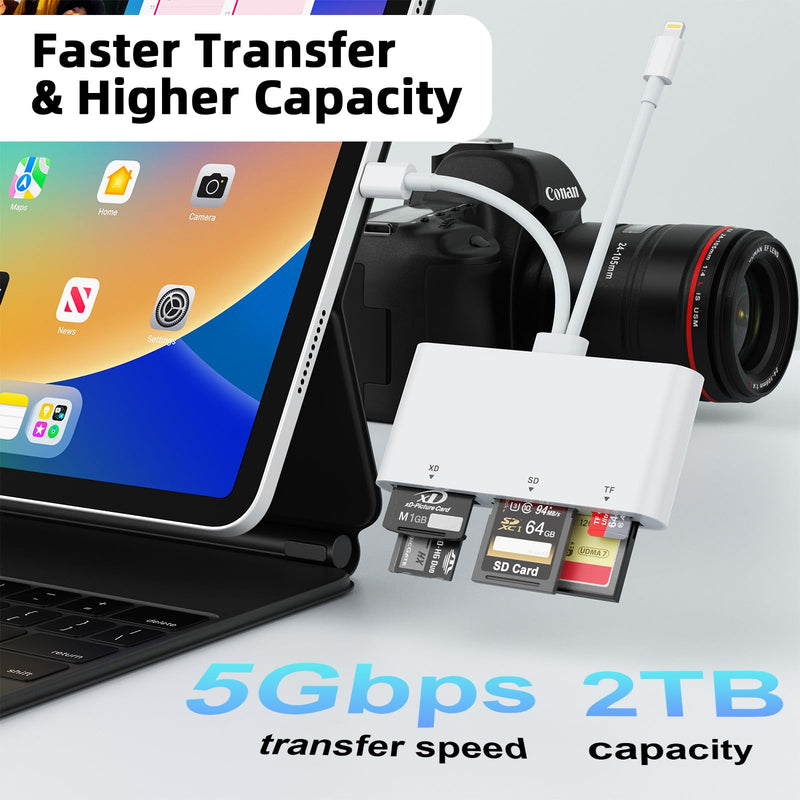 USB C Lightning Multi Card Reader for SD CF XD MS Micro SD TF, 5 in 1 Multi Memory Card Reader Adapter Hub for iPhone/iPad/MacBook/Samsung, for Windows, Mac OS, iOS, Linux, Android USB C+Lightning