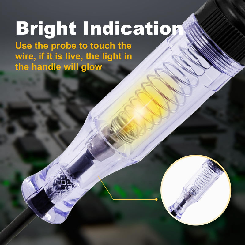 Test Light Automotive, 6-24V DC Voltage Tester, Circuit Tester with Alligator Clip and Long Steel Probe, Professional Electrical Tester Pen for Car Truck RV