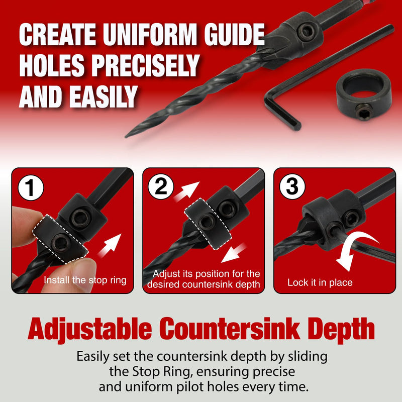 ANGELSWORD Countersink Drill Bit Set, 19 PCS Tapered Drill Bits Counter Sink Drill Bit with 4PCS Wood Plug Cutters, 1PC Magnetic Extension Bit Shaft for Woodworking