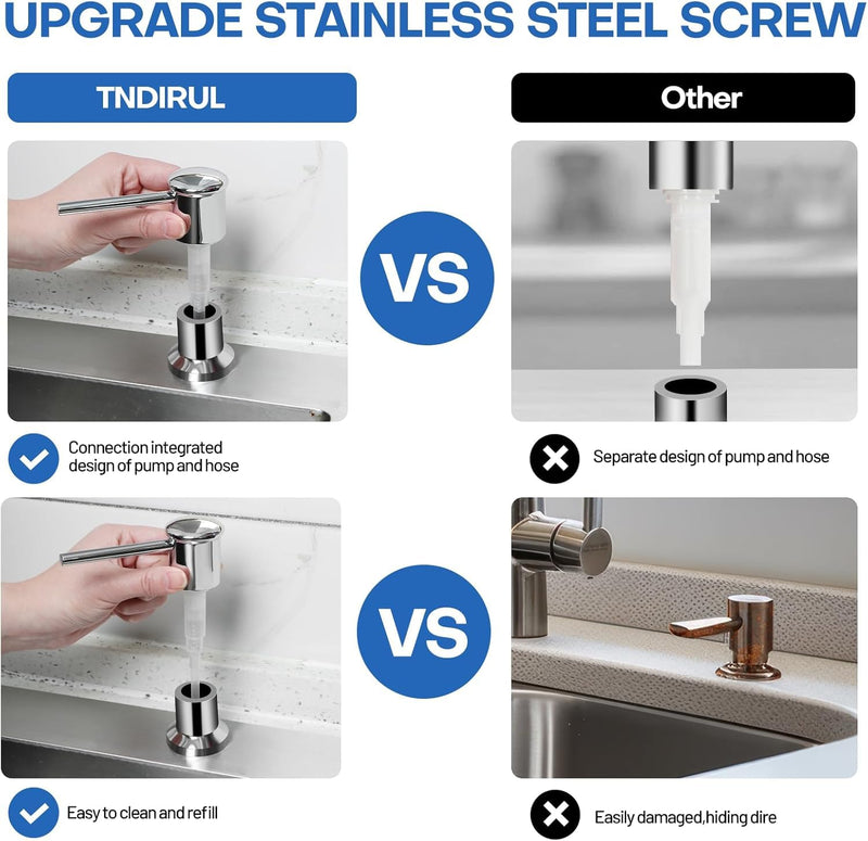 Soap Dispenser for Kitchen Sink, Chrome Built in Soap Dispensers, Stainless Steel Sink Soap Dispenser or Lotion Dispenser Pump with 47" Extension Tube Kit, Upgraded Metal Check Valve