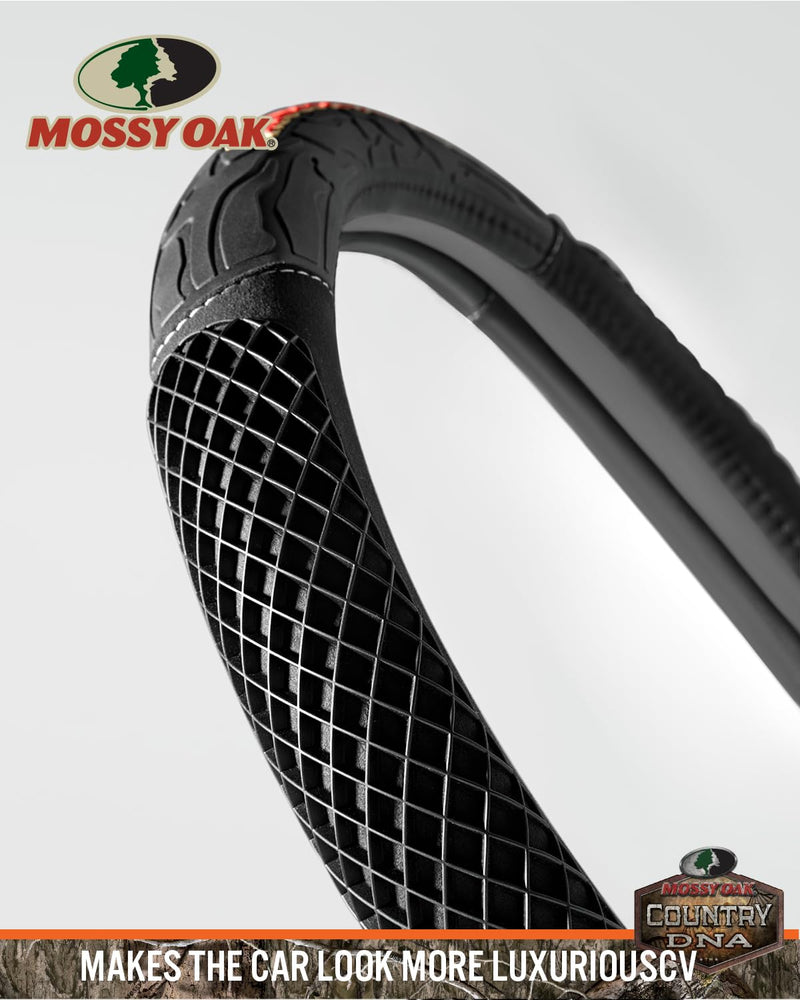 Mossy Oak Camo Steering Wheel Cover - PVC Leather and Cotton Twill, Universal Fit 14 1/2 inches to15 inches - Official Licensed Product… Partial camouflage