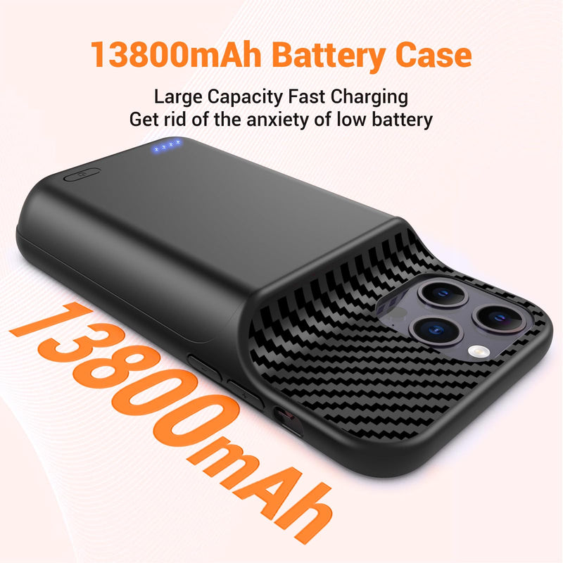 Battery Case for iPhone 12 ProMax ,13 ProMax, 14 ProMax, 14 Plus (6.7 inch) | 2026 Upgraded High Capacity 13800mAh Battery Pack Rechargeable Charger Charging Case with Tempered Glass Screen Protector
