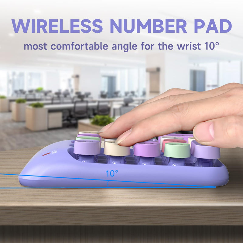 MOFII Wireless Number Pads - Purple Numeric Keypad 18 Keys USB 2.4G Round Keycap Colorful Extensions Keypads, Financial Accounting Portable Numpad 10 Key for Laptop/PC/Notebook/Surface Pro