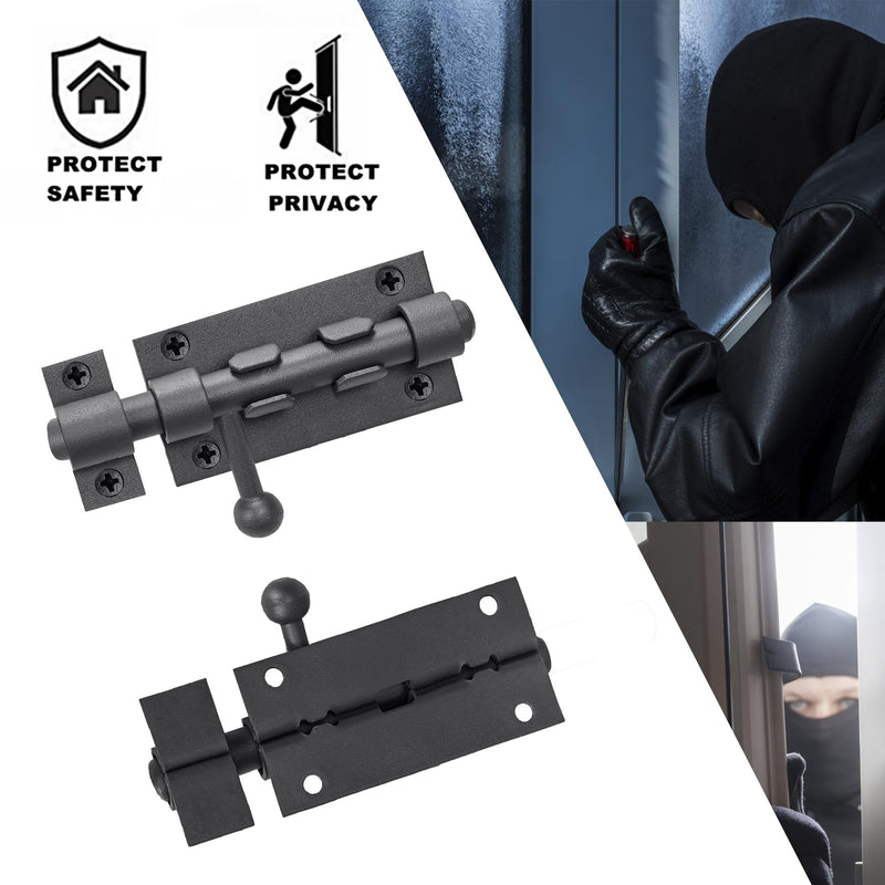 4 Inch Slide Barrel Bolt Latch Door Slide Lock, Solid 304 Stainless Steel Gray Bolt Lock, Thickened Heavy Duty Gate Latches for Wooden Fence Metal Gate Yard Shed Warehouse Cabinet Window (2 Pack) 4 Inch Gray 2 Pack