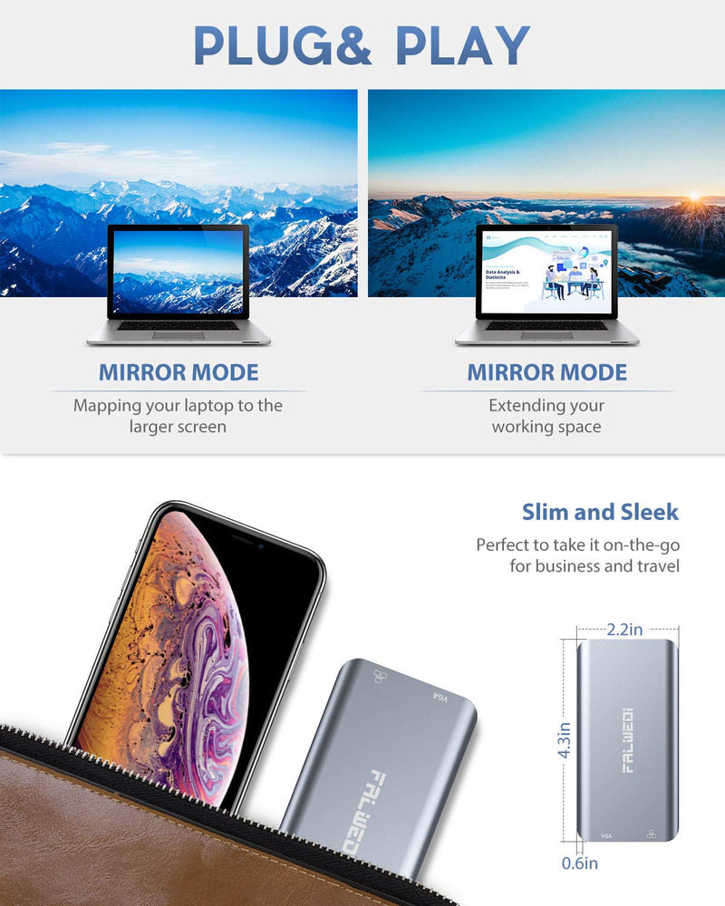 USB C Hub, Type C Adapter, FALWEDI 10-in-1 Dongle with Ethernet, 4K@30Hz HDMI, VGA, 3 USB3.0, SD/TF Card Reader, Mic/Audio, USB-C PD 3.0, Compatible for MacBook Air Pro and Other Type C Laptops