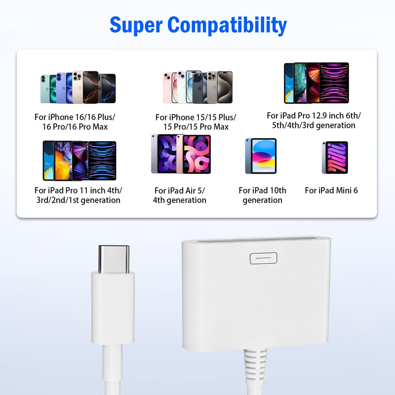 USB C to 30 Pin Female Adapter for iPhone 17, 2 Pack 30-Pin Converter | Apple MFi Certified, No Audio USB Type C to 30-Pin Charging and Data Converter for iPhone 17 17 Air 16 15 Pro Max 16 15 Plus