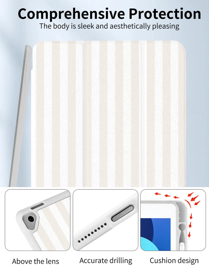 Case for iPad 9th/ 8th/ 7th Generation Case 10.2&10.5 Inch (2021/2020/2019 Release), Slim Lightweight Soft Trifold Back Cover with Pencil Holder & Auto Sleep/Wake Cover,Beige Stripes Beige Stripes 10.2 Inch iPad 9/8/7th＆10.5 Inch Air 3rd/Pro 10.5