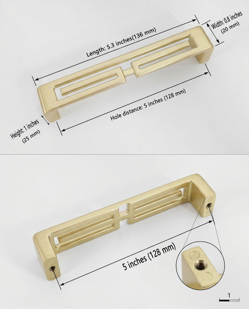 Mou 4 Pcs of Chinese Cabinet Hardware Handles, Drawer Pulls, Closet Handles Stylish Golden Copper Handles Double-Hole Handle