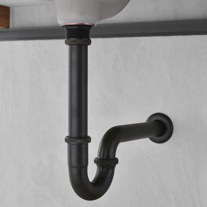 Brass P Trap, 1 1/4 Bathroom Basin Sink Waste Trap Drain Kit with Flange and Slip Joint Extension Tube Drain Tailpiece, Adjustable Height, Oil Rubbed Bronze Finished