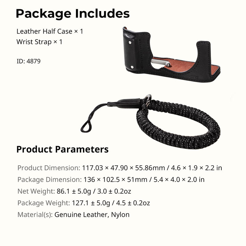 SMALLRIG X-M5 Leather Half Case Kit for FUJIFILM X-M5, Including Leather Half Case, Wrist Strap, Genuine Leather Material, Portable and Protecting (Black) - 4879 Black
