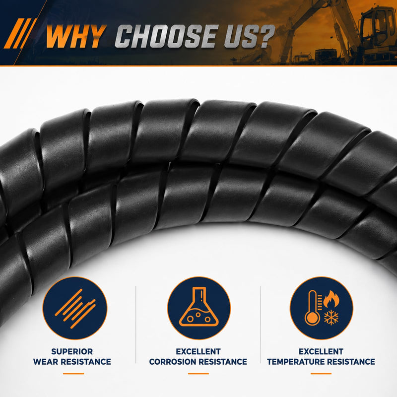 Spiral Wrap Hose Protector 3/8" OD x 15 FT, Heavy Duty Hydraulic Hose Wrap, Flexible HDPE Cable Protector Sleeve for Hydraulic Hoses, Wire Harnesses & Automotive Cables Black 3/8"-15ft