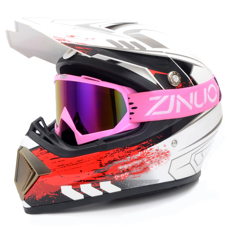 Dirt Bike Goggles ATV Goggles Motocross Off Road Goggles Motorcycle Riding Racing MX UTV Goggles Windproof Dustproof Scratch Resistant Anti UV Goggle for Adults Men Women and Youth Pink Frame+color Lens