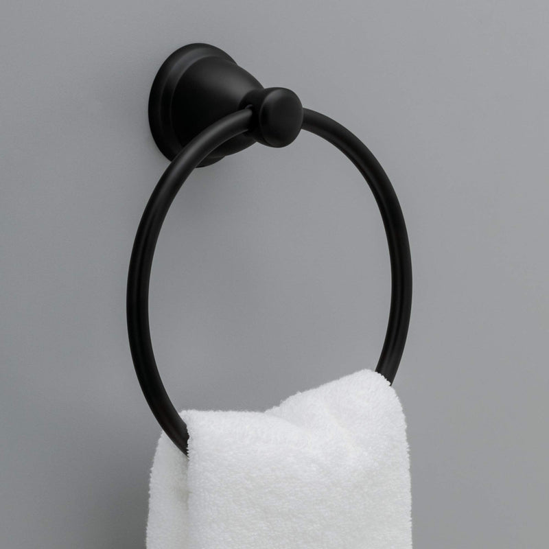 Franklin Brass 3-Piece Matte Black Bathroom Set Towel Rack, Ring, Toilet Paper Holder| Kinla Bath Accessories 3-Piece Bath Accessory Set