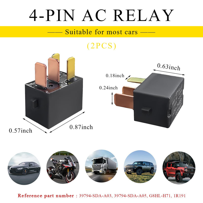 2 PCS Car AC Relay, G8HL-H71 4 Pin Multiple Use Power Relay Assembly Fan Relays, Automotive Starter Relay Compatible with Accord, Element, Civic, CR-Z, CR-V, Car Accessories 2 PCS