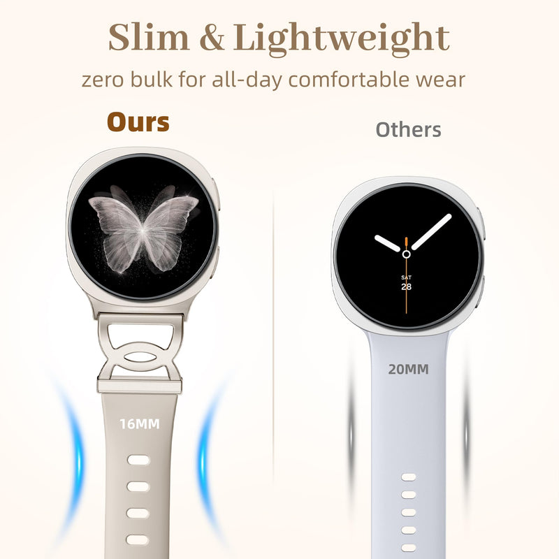 Adorve Slim Band for Samsung Galaxy Watch 9, Watch 8 Band & 8 Classic Women | Soft Breathable Thin Silicone, Sport Strap for Samsung Watch 9/8 40mm 44mm & 8 Classic 46mm, Unique No Gap DC-Shaped Adapter Starlight