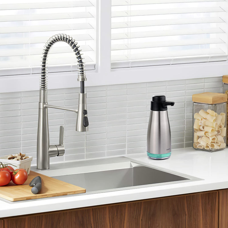 AIKE 15fl.oz Stainless Steel Liquid Soap Dispenser for Dish and Hand Soap 15 oz Brushed Stainless Steel Finish