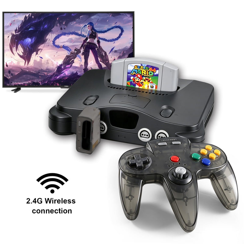 KIWITATA 2 Pack Wireless N64 Controller for Switch Games, 2.4GHZ N64 Remote Wireless Joystick Game Controller Compatible with N64 System, Switch/Switch 2,Windows PC & Mac Clear gray