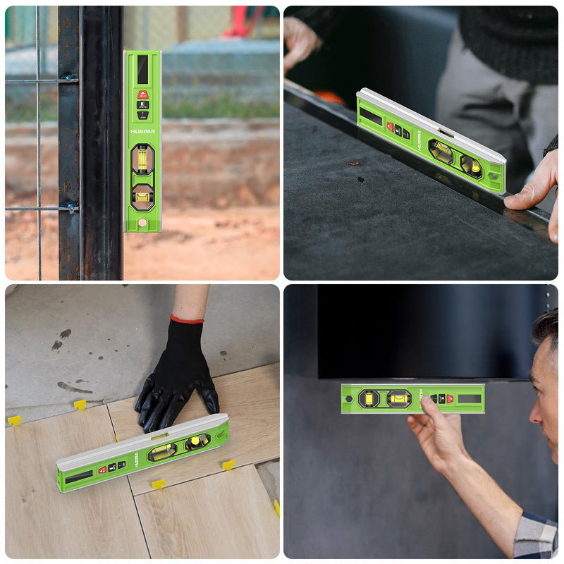 Huepar 3-in-1 Laser Level /65Ft Laser Distance Measure/Magnetic Torpedo Level, 9 in Spirit Level with LED Display and Lighted Bubble, USB-C Rechargeable Magnetic Laser Leveler Tool - VJ10