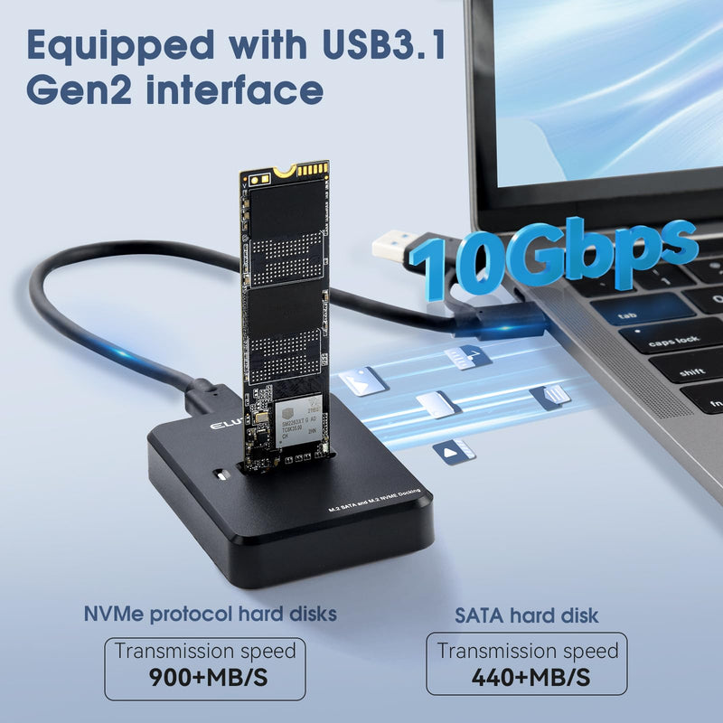 ELUTENG M.2 NVMe & SATA to USB C Docking Station Dual Protocol M.2 to USB C Adapter 10Gbps External SSD Enclosure for M Key, B+M Key Support 2280 2260 2242 2230 SSDs with 2in1 Cable