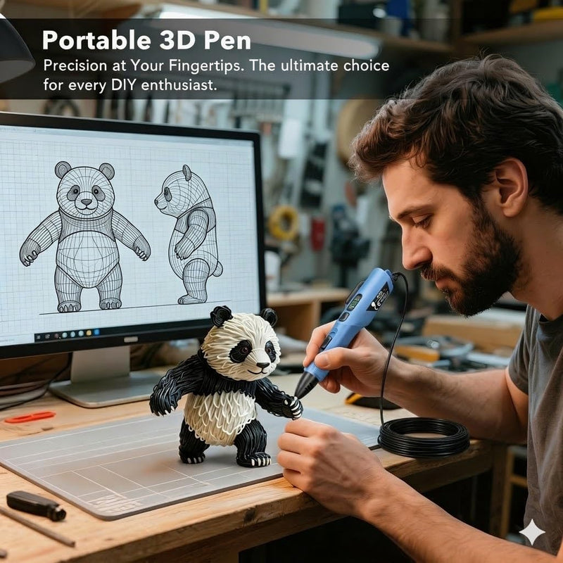 3D Printing Pen Kit, 3D Printer Pen with Adjustable Temperature,Stepless Speed, PLA/ABS Compatible 3D Drawing LCD Display, for Creative Art, DIY Projects,Blue