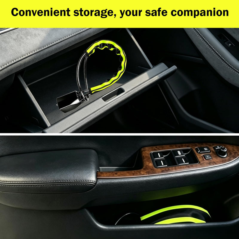 Steering Wheel Lock with Seat Belt Lock – Double Anti-Theft, High Visibility Reflective Strip, 3 Keys, Universal Fit for Cars, SUVs, Vans, Yellow and Black
