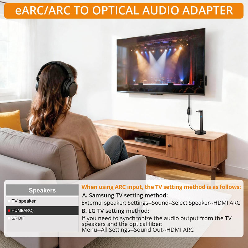 Neoteck ARC/eARC Audio Extractor, HDMI ARC Audio to Optical Extractor with Supports PCM 2.0, Dolby 5.1, DTS 5.1, 24bit/192kHz, Plug and Play, Suitable for TV, Home Cinema & Legacy Audio Systems Single-fiber interface output