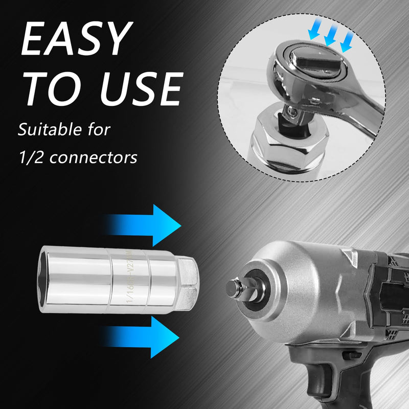 Oil Pressure Sensor Socket with 1/2" Drive Port,Heavy Duty 27mm Sockets for Removal Oil Pressure Sending Unit,Professional Oils Pressures Switch Socket Automotive Tools