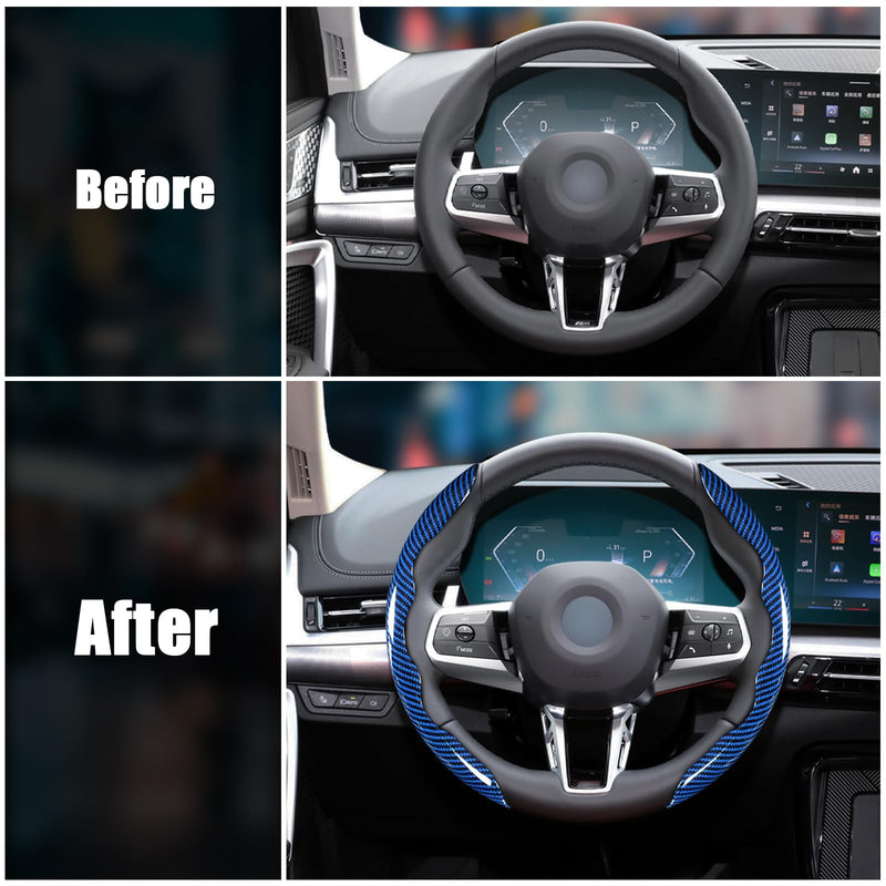 Car Steering Wheel Cover, 3 Piece Bright Carbon Fiber Steering Wheel Covers, Non-Slip Steering Wheel Cover Protector, Great Grip, Universal Car Accessories Decoration for 14.5-15 inch (Blue) Blue Standard Size[14"1/2-15"]