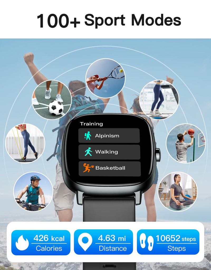 HUAKUA Smart Watch for Men Women with GPS Built-in Answer/Make Call Black | 1.95" HD, for iPhone/Android Phones, Fitness Tracker Heart Rate/Sleep Monitor, Step/Calories Counter 100+ Sport, Waterproof