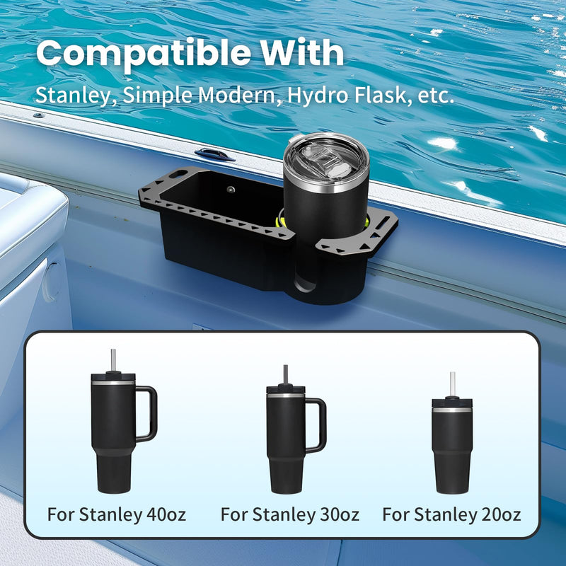 Gocozer Boat Cup Holder with Rubber Tab, Universal Boat Storage Organizer - 2 Ways Installation: Drill or Adhesive Black-2PCS