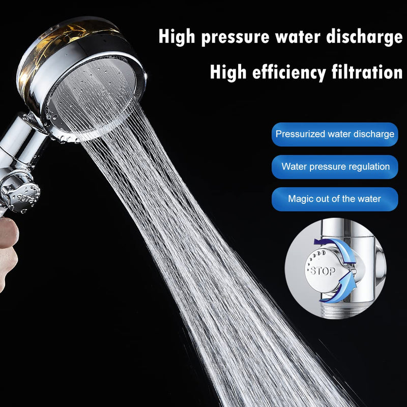 CWPW High Pressure Shower Heads, Handheld Turbo Fan Shower, Hydro Jet Shower Head with 79 Inch Hose,Bracket,Cotton Filters and Bath Loofah, One Key Pause Switch 360 Degrees Rotating (Blue with hose) Blue with hose