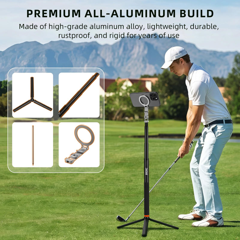 BRDRC Golf Tripod & Monopod Magnetic Phone Stand Holder Golf Selfie Stick Recording Stick Aluminum Golf Swing Training Aid with Mag Safe Adapter & Phone Clip for MagSafe/iPhone Android Accessories
